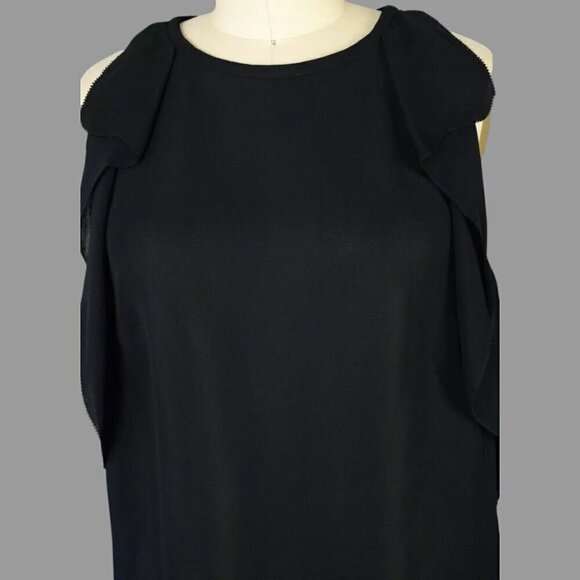 KATE SPADE BLACK CREPE RUFFLE TOP - Picture 2 of 8